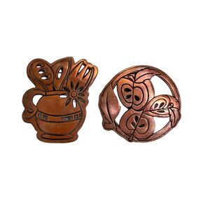 VTG Cast Iron Copper Clad Trivet Wall Hanging Utensil Pitcher Kitchen Farmhouse